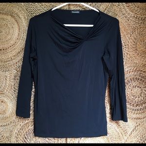Tahari Top Black Asymmetrical Neckline Nylon Blend